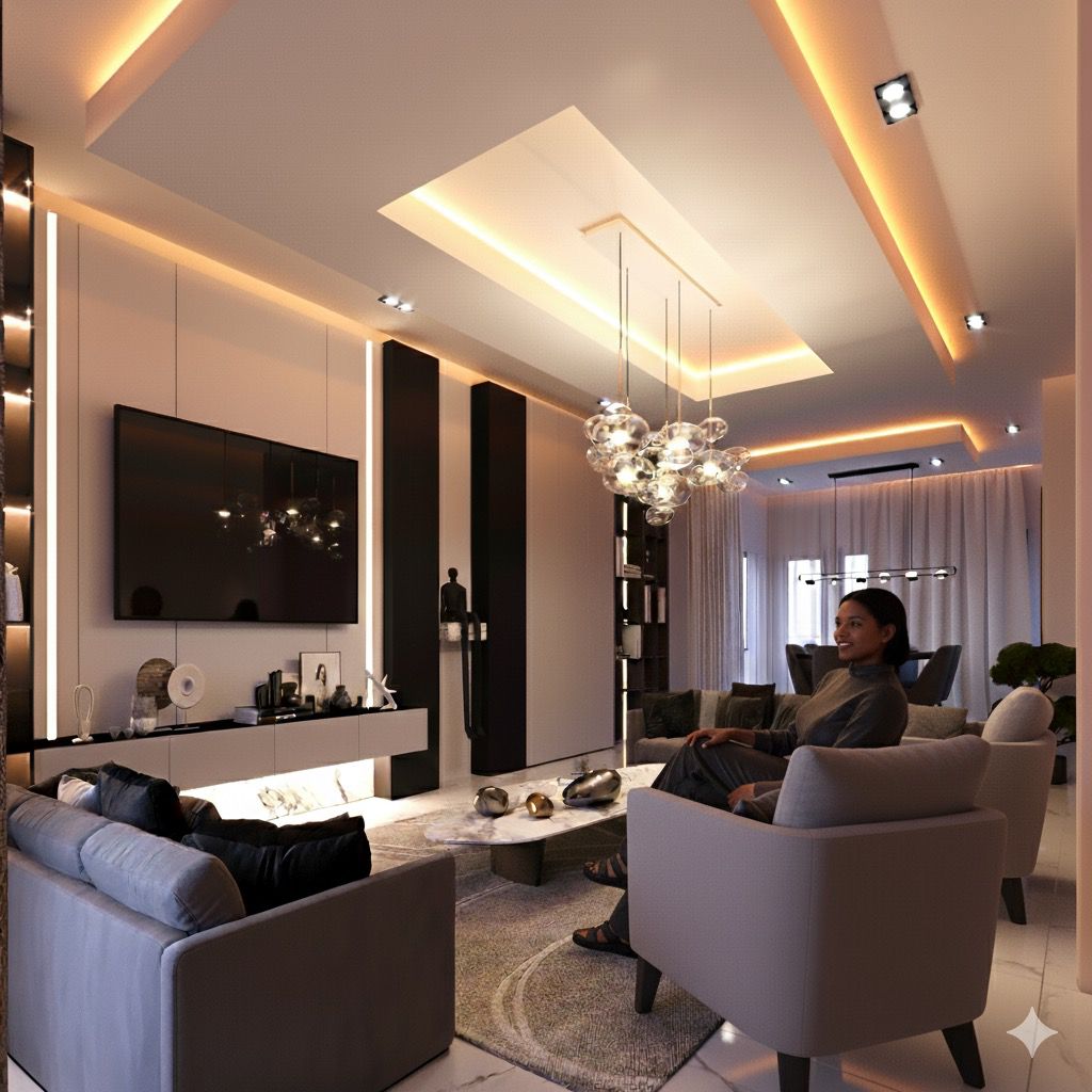 Warm contemporary living and dining interior