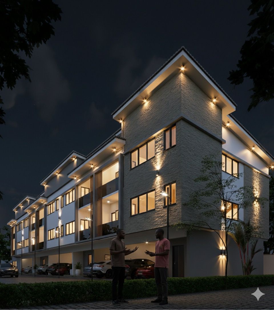 The Liora illuminated at night
